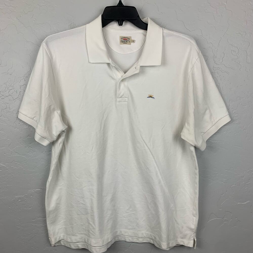 Faherty White Polo Shirt Mens Extra Large Golf White Collared Cotton Tencel